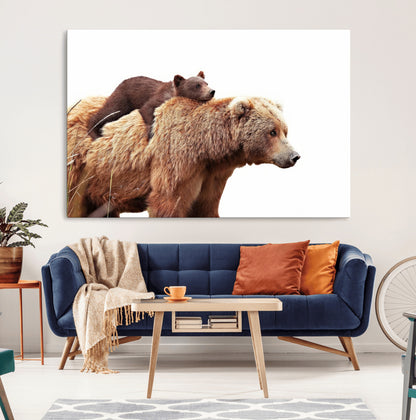 76943-MGV-CV-36X24-Mom Bear Wall Art Canvas Print, Framed Bear Photography Art Picture Print, Rustic Bear and Cub Perfect Rustic Farmhouse Decor