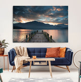 20442-MGV-CV-36X24-Lakeside Sunset Dock Wall Art – Peaceful Mountain Lake Canvas Print, Serene Nature Landscape Decor for Living Room, Bedroom or