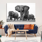 91685-MGV-CV-36X24-Elephant Herd Wall Art – Black and White Safari Canvas Print, African Wildlife Photography Decor for Living Room, Office or