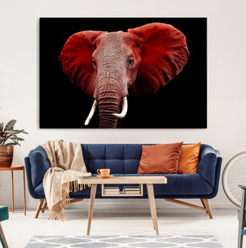 14788-MGV-CV-36X24-Red Elephant Wall Art – Bold Wildlife Canvas Print, African Safari Animal Decor for Living Room, Bedroom or Office