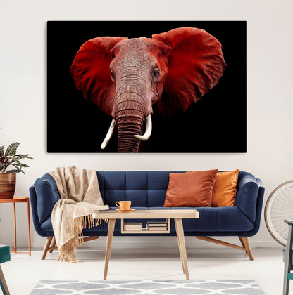 14788-MGV-CV-36X24-Red Elephant Wall Art – Bold Wildlife Canvas Print, African Safari Animal Decor for Living Room, Bedroom or Office