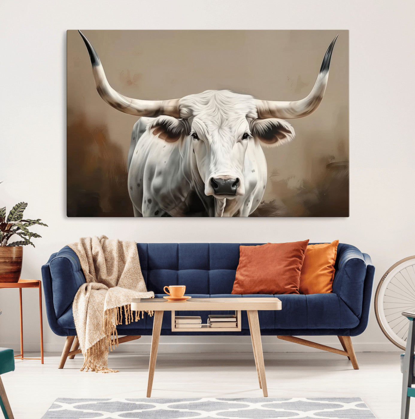 61423-MGV-CV-36X24-Longhorn Bull Wall Art – Rustic Western Texas Steer Canvas Print, Cowboy Farmhouse Decor for Living Room, Bedroom, Office or Ranch