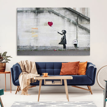 50559-MGV-CV-36X24-Banksy Girl with Balloon Wall Art – Famous Street Graffiti Canvas Print, Modern Urban Artwork for Living Room, Bedroom or Office