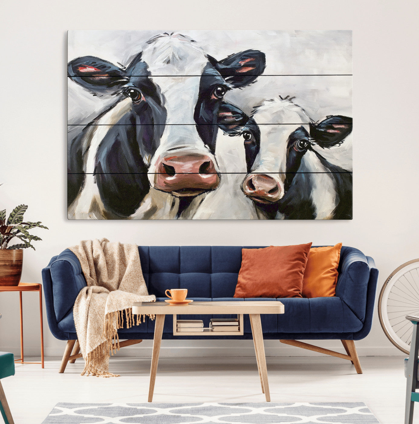 28934-MGV-CV-36X24-Farmhouse Cow Wall Art – Rustic Black and White Dairy Cattle Canvas Print, Country Barn Animal Painting for Kitchen, Living Room