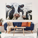 28934-MGV-CV-36X24-Farmhouse Cow Wall Art – Rustic Black and White Dairy Cattle Canvas Print, Country Barn Animal Painting for Kitchen, Living Room