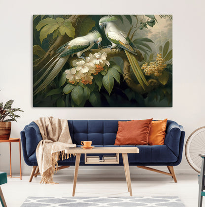 84047-MGV-CV-36X24-Tropical Birds Wall Art – Elegant Botanical Canvas Print, Exotic Nature Decor for Living Room, Bedroom or Office