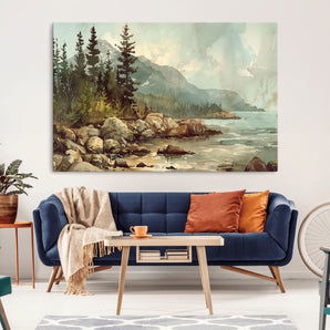 24809-MGV-CV-36X24-Vintage Spring Wall Art Canvas Print, Framed Forest Landscape Art Picture Print, Acadia National Park Perfect Vintage Farmhouse