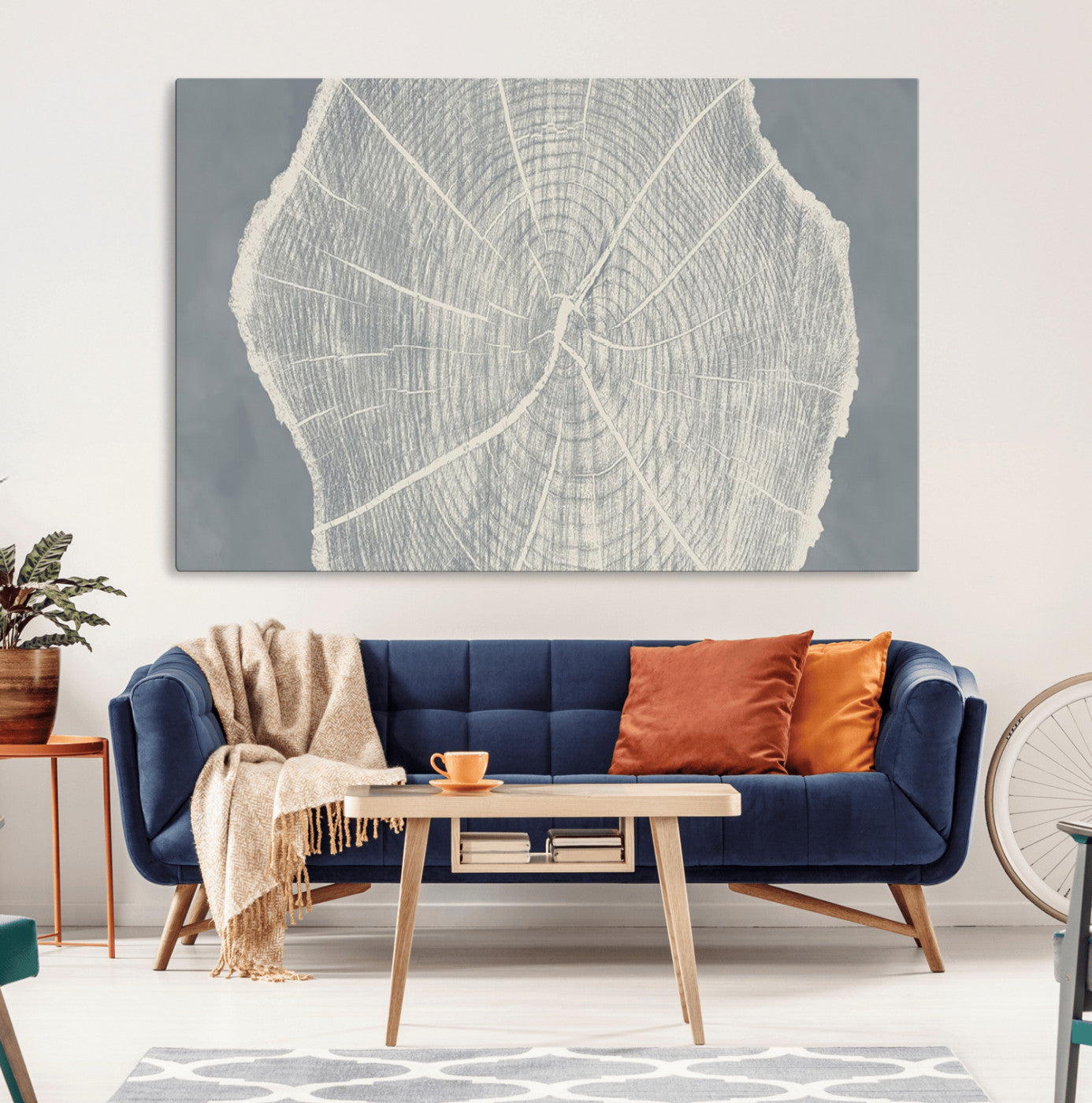 25547-MGV-CV-36X24-Tree Ring Wall Art Canvas Print, Framed Linocut Tree Ring Art Picture Print, Wood Texture Perfect Minimalist Farmhouse Decor