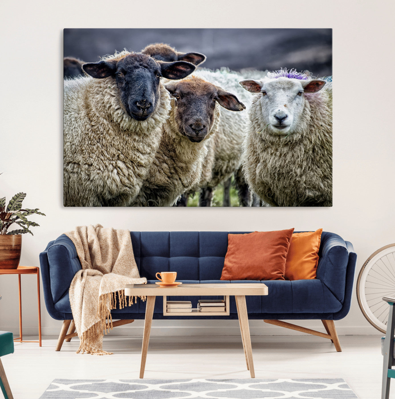 18418-MGV-CV-36X24-Sheep Wall Art Canvas Print, Framed Farmhouse Sheep Art Picture Print, Sheep Herd Perfect Rustic Farmhouse Decor Artwork