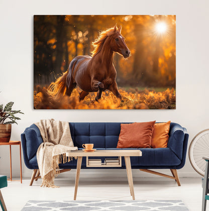 92144-MGV-CV-36X24-Sunset Horse Wall Art Canvas Print, Framed Horse Barn Art Picture Print, Majestic Horse Perfect Rustic Farmhouse Decor Artwork
