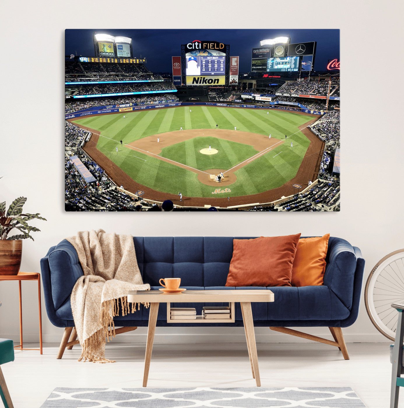 87666-MGV-CV-36X24-City Field Stadium Wall Art Canvas Print, Framed New York Stadium Art Picture Print, Citi Field Stadium Perfect Sport Room Decor