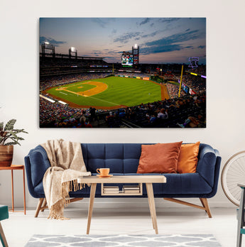 Baseball Stadium Wall Art – Canvas Print Twilight Game Field Crowd Lights Liberty Bell Scene Sports Photography, Decor for Game Room, Man Cave, Bar, Office