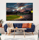 66781-MGV-CV-36X24-Baseball Stadium Wall Art – Canvas Print Evening Game Field Packed Crowd Sunset Sky Sports Photography, Dynamic Decor for Game