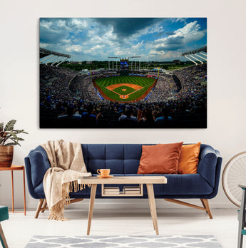 37127-MGV-CV-36X24-Kauffman Stadium Wall Art Canvas Print, Framed Kansas City Royals Field Art Picture Print, Baseball Stadium Perfect Sport Room