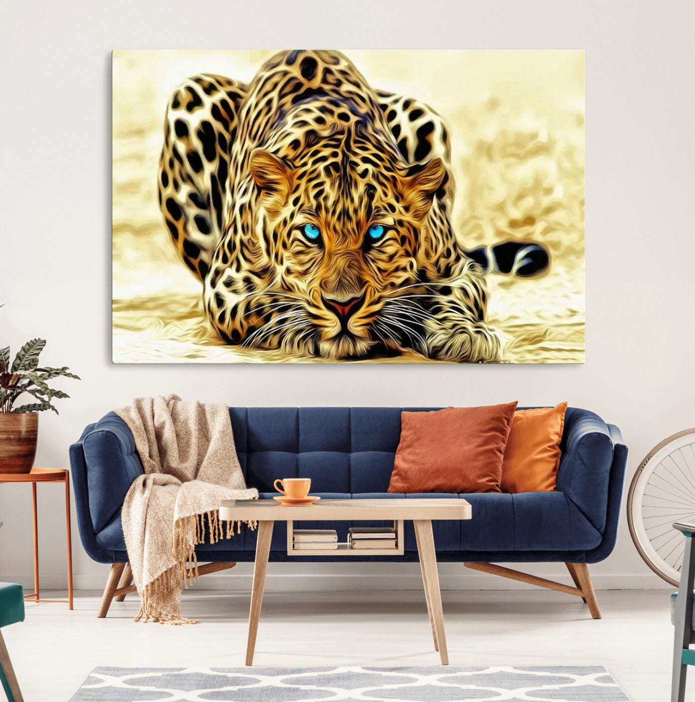 45281-MGV-CV-36X24-Blue Eye Leopard Wall Art Canvas Print, Framed Leopard Painting Art Picture Print, Big Cat Perfect Safari Wildlife Decor Artwork