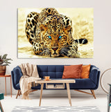 45281-MGV-CV-36X24-Blue Eye Leopard Wall Art Canvas Print, Framed Leopard Painting Art Picture Print, Big Cat Perfect Safari Wildlife Decor Artwork