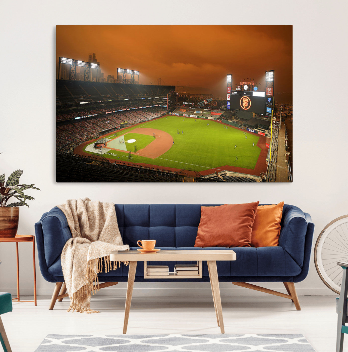 31315-MGV-CV-36X24-Oracle Park Stadium Wall Art Canvas Print, Framed California Stadium Art Picture Print, Oracle Park Field Perfect Sport Room Decor