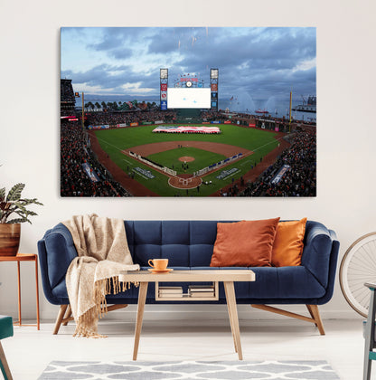 44631-MGV-CV-36X24-Oracle Park Stadium Wall Art Canvas Print, Framed San Francisco Giants Art Picture Print, Giants Stadium Field Perfect Sports Room