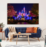79435-MGV-CV-36X24-Disney Castle Wall Art Canvas Print, Framed Magic Kingdom Art Picture Print, Disney World Perfect Child Room Decor Artwork