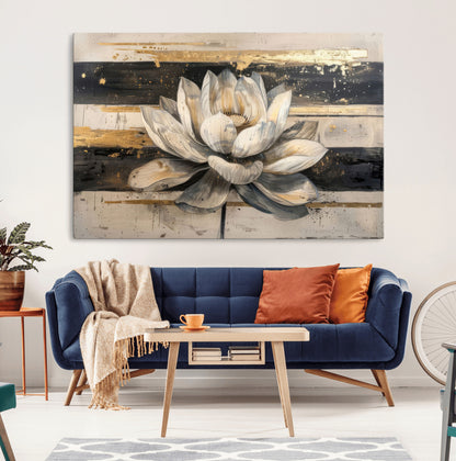 18807-MGV-CV-36X24-Lotus Flower Wall Art Canvas Print, Framed Abstract Lotus Art Picture Print, White Lotus Flower Perfect Abstract Floral Decor