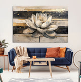 18807-MGV-CV-36X24-Lotus Flower Wall Art Canvas Print, Framed Abstract Lotus Art Picture Print, White Lotus Flower Perfect Abstract Floral Decor
