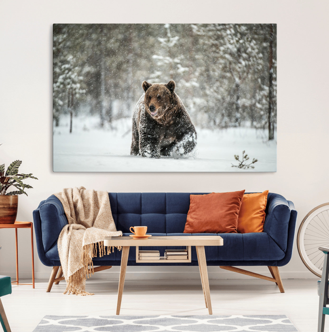 43350-MGV-CV-36X24-Wild Bear in Snow Wall Art – Majestic Wildlife Photography Print, Winter Forest Nature Decor for Cabin, Lodge, Rustic Home,