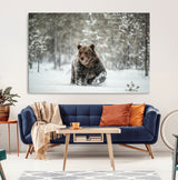 43350-MGV-CV-36X24-Wild Bear in Snow Wall Art – Majestic Wildlife Photography Print, Winter Forest Nature Decor for Cabin, Lodge, Rustic Home,