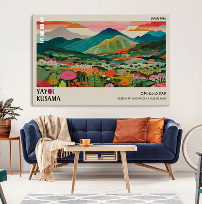 54215-MGV-CV-36X24-Yayoi Kusama Wall Art – Panoramic Japanese Landscape Canvas Print, Modern Abstract Nature Decor for Office, Bedroom or Living Room