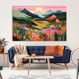 99638-MGV-CV-36X24-Sunset Meadow Wall Art – Panoramic Mountain Landscape with Wildflowers Canvas Print, Vibrant Nature Decor for Living Room, Bedroom