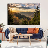 73692479-MGV-CV-36X24-Smoky Mountains Wall Art Canvas Print, Framed Forest Mountain Art Picture Print, Spring Mountain Perfect Spring Style Decor