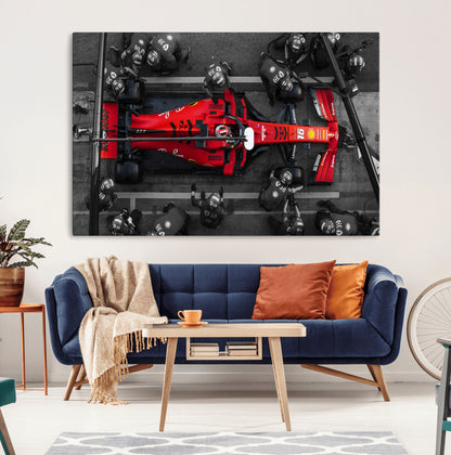 99356-MGV-CV-36X24-Ferrari Pit Stop Wall Art – Formula 1 Racing Car Canvas Print, Red Speed Machine Motorsport Decor for Office, Garage, Man Cave or