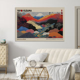 49228-MGV-FC-93X47-3P_Black-Kusama Wall Art – Vibrant Japanese Landscape Canvas Print, Modern Abstract Mountain and River Decor for Living Room, Office or Art