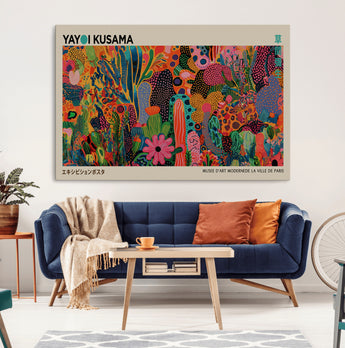 40791-MGV-CV-36X24-Kusama Inspired Wall Art – Vibrant Abstract Floral Jungle Canvas Print, Bold Pop Art Botanical Decor for Living Room, Bedroom, or