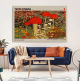 38013-MGV-CV-36X24-Yayoi Kusama Inspired Mushroom Garden Wall Art – Whimsical Botanical Canvas Print, Surreal Nature Poster, Fantasy Floral Artwork