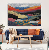 32131-MGV-CV-36X24-Japanese Mount Fuji Wall Art – Abstract Landscape Canvas Print with Swirling Sky & River, Modern Minimalist Asian Inspired Poster