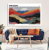 14839-MGV-CV-36X24-Yayoi Kusama Wall Art – Panoramic Mountain & River Canvas Print, Modern Abstract Japanese Landscape Decor for Living Room or