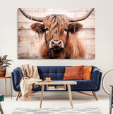 93730-MGV-CV-36X24-Scottish Cow Wall Art Canvas Print, Framed Longhorn Cow Art Picture Print, Highland Cattle Perfect Rustic Farmhouse Decor Artwork