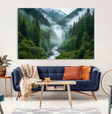 69453-MGV-CV-36X24-Mountain Forest Wall Art – Misty River and Evergreen Landscape Canvas Print, Nature Photography Poster for Living Room, Bedroom,