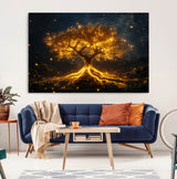 60194-MGV-CV-36X24-Glowing Tree Wall Art – Golden Roots Fantasy Canvas Print, Mystical Illuminated Tree Painting Poster for Living Room, Bedroom,