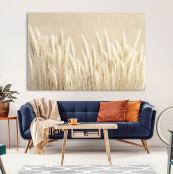 81444-MGV-CV-36X24-Pampas Grass Wall Art Canvas Print, Framed Beige Pampas Grass Art Picture Print, Minimalist Beige Perfect Minimalist Nature Decor