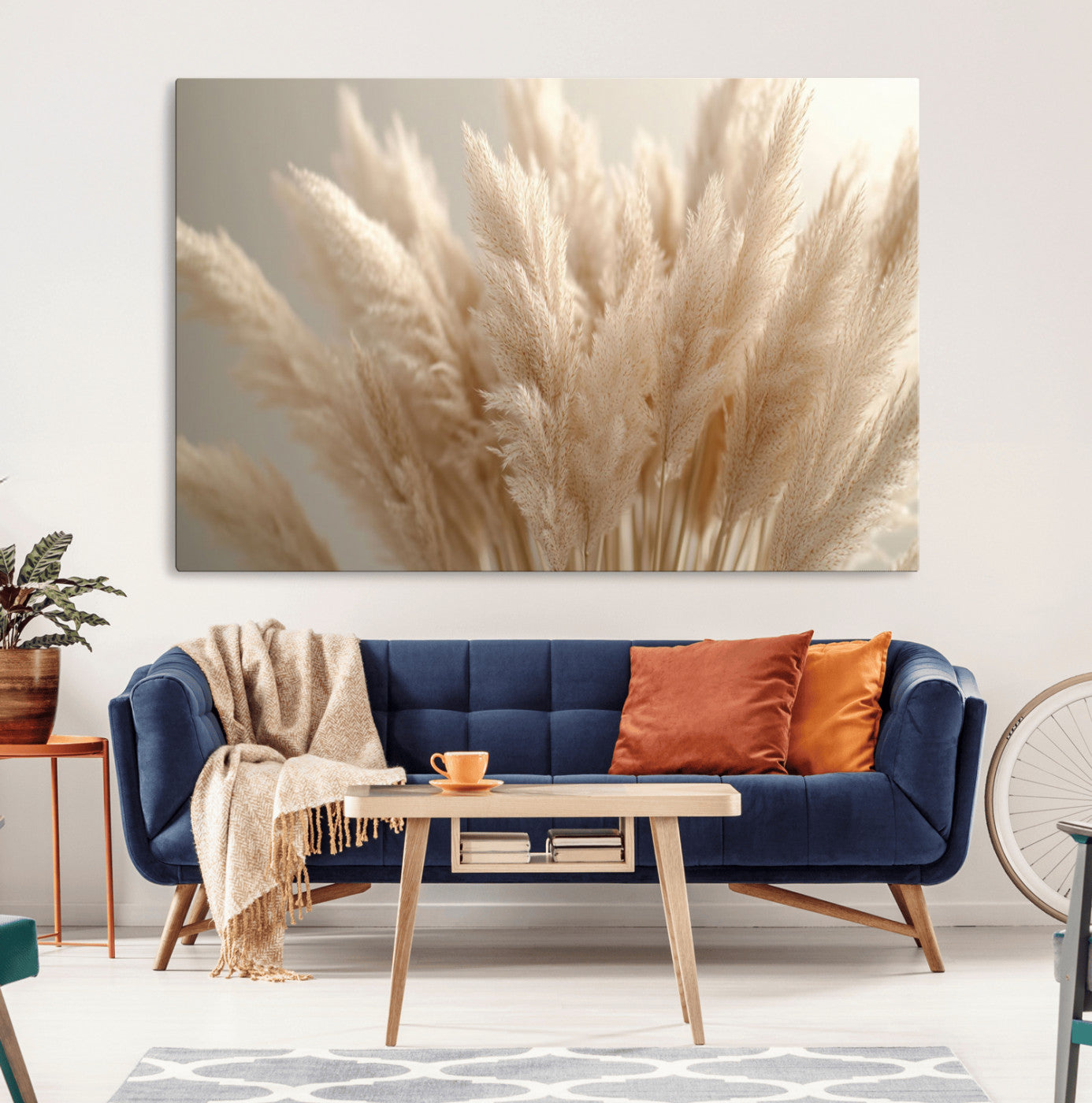 50300-MGV-CV-36X24-Pampas Grass Wall Art Canvas Print, Framed Minimalist Pampas Grass Art Picture Print, Beige Pampas Grass Perfect Minimalist Boho