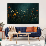 87037-MGV-CV-36X24-Wildflower Wall Art – Dark Botanical Floral Canvas Print, Modern Nature Painting Poster with Daisies Poppies Orange Flowers for