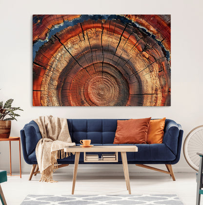 28555-MGV-CV-36X24-Tree Ring Wall Art – Rustic Wood Grain Canvas Print, Natural Texture Abstract Artwork Poster for Living Room, Bedroom, Office,
