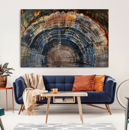 16193-MGV-CV-36X24-Tree Ring Wall Art – Abstract Wood Grain Canvas Print, Rustic Nature Texture Artwork Poster for Living Room, Bedroom, Office,