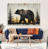 83875-MGV-CV-36X24-Sunset Bear Wall Art – Rustic Wildlife Canvas Print with Forest Silhouette, Cabin Lodge Decor for Living Room or Office