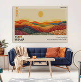 88180-MGV-CV-36X24-Yayoi Kusama Landscape Wall Art – Abstract Dotted Mountain Canvas Print, Retro Sun Poster for Modern Living Room, Office or