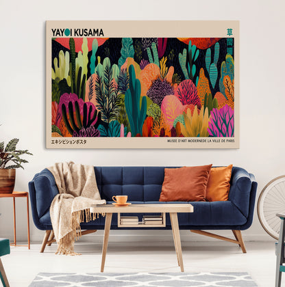 45711-MGV-CV-36X24-Yayoi Kusama Wall Art Canvas Print, Framed Abstract Yayoi Kusama Art Picture Print, Japanese Wabi Sabi Perfect Modern Abstract