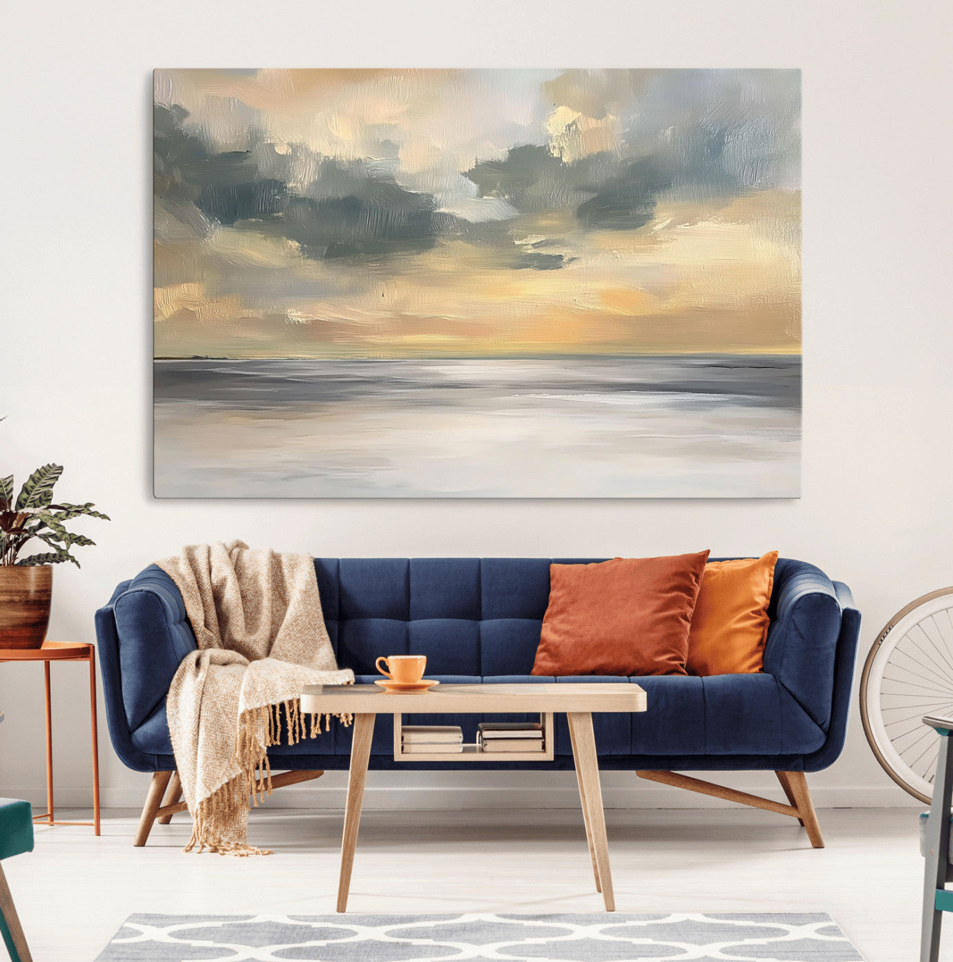 45544-MGV-CV-36X24-Ocean Sunset Wall Art – Serene Seascape Canvas Print with Golden Sky and Calm Water, Coastal Beach Artwork for Living Room,