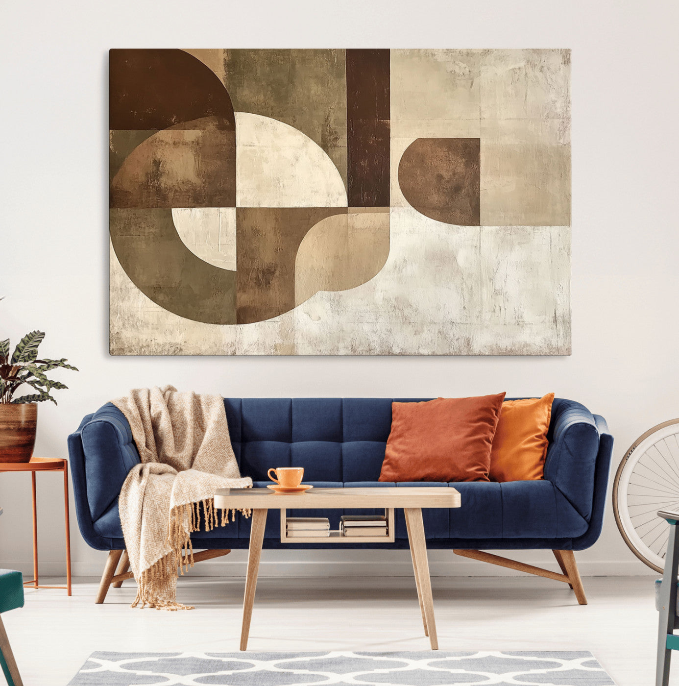 59767-MGV-CV-36X24-Abstract Geometric Shapes Wall Art – Modern Minimalist Canvas Print, Neutral Brown Beige Tan Artwork for Living Room, Bedroom,