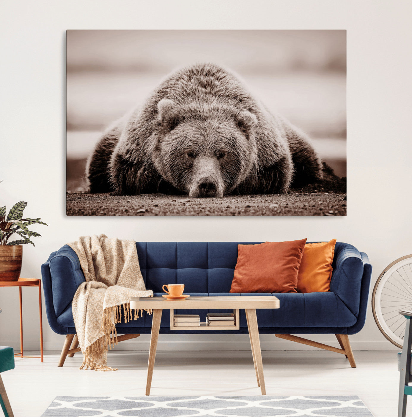20611-MGV-CV-36X24-Grizzly Bear Wall Art – Majestic Wildlife Sepia Canvas Print, Rustic Nature Animal Artwork for Cabin, Lodge, Living Room, Bedroom,